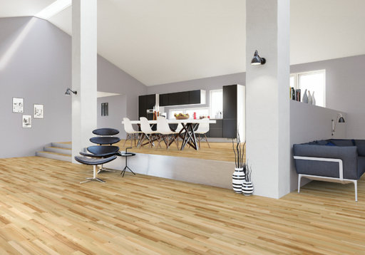 Junckers Light Ash Solid 2-Strip Wood Flooring, Silk Matt Lacquered, Harmony, 129x22 mm Image 1