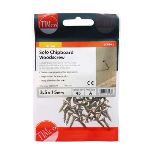 TIMco Solo Woodscrews - PZ - Double Countersunk - Yellow 4.0 x 35 mm Image 2