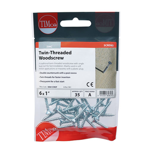 TIMco Twin-Thread Woodscrews - PZ - Double Countersunk - Zinc 3.5 x 20 mm Image 2