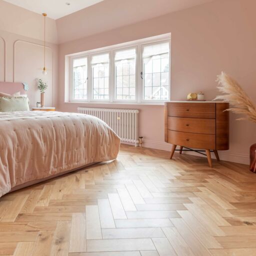 V4 Natural Engineered Oak Parquet Flooring, Rustic, Smooth Sanded & Hardwax Oiled, 90x14x400 mm Image 1