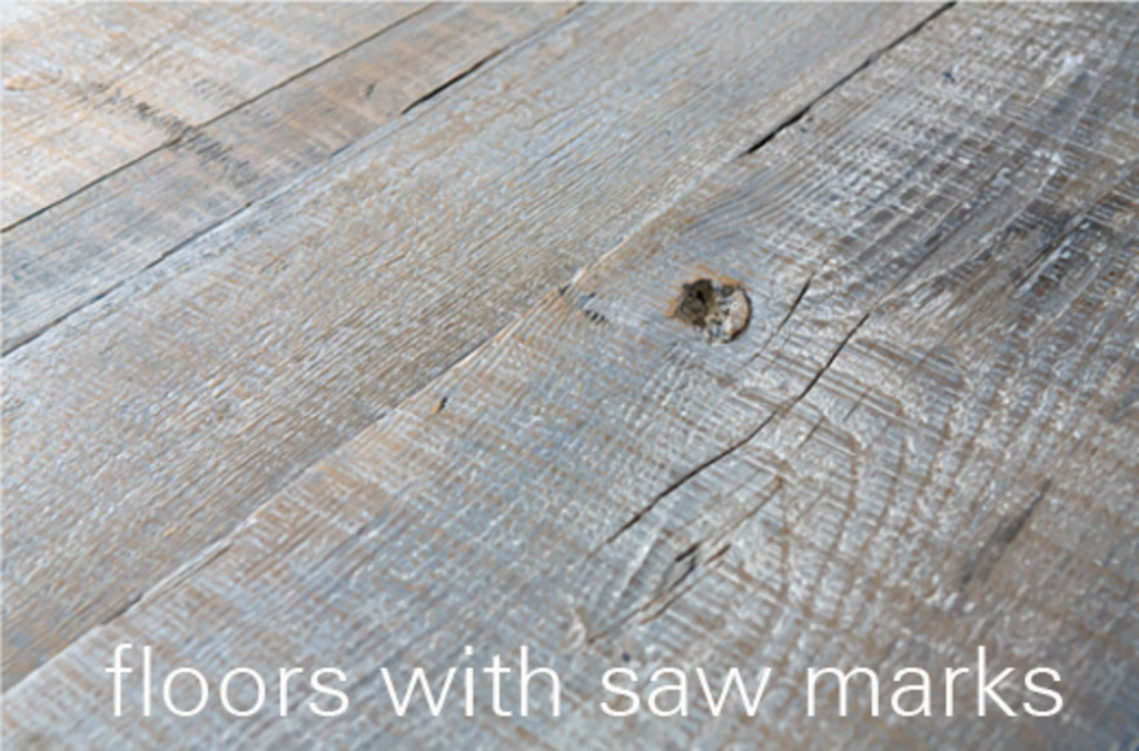 Saw marks on wood flooring as an authentic effect