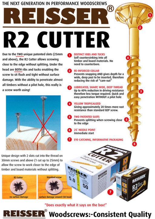Reisser R2 Cutter Screw, 6.0x150 mm, pack of 100
