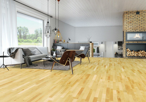 Junckers Beech Solid 2-Strip Wood Flooring, Untreated, Harmony, 129x14mm