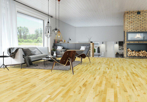 Junckers Beech Solid 2-Strip Wood Flooring, Ultra Matt Lacquered, Variation, 129x22 mm