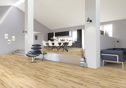Junckers Light Ash Solid 2-Strip Wood Flooring, Silk Matt Lacquered, Variation, 129x22mm