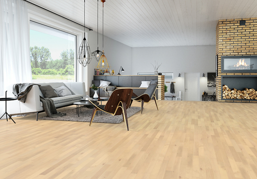 Junckers Nordic Beech Solid 2-Strip Wood Flooring, Ultra Matt Lacquered, Harmony, 129x14 mm