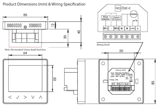 NeoStat-e Wireless Thermostat, Gloss, Black | Heat Mat heatmiser underfloor heating wiring diagram 