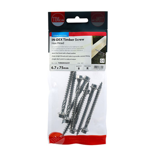 TIMco In-Dex Timber Screws - Hex - Stainless Steel 6.7x150mm Image 2