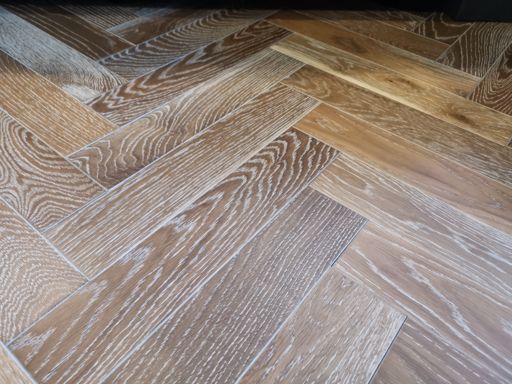 Tradition Engineered Oak Parquet Flooring, Herringbone, Smoked White, UV Oiled, 90x14x450 mm