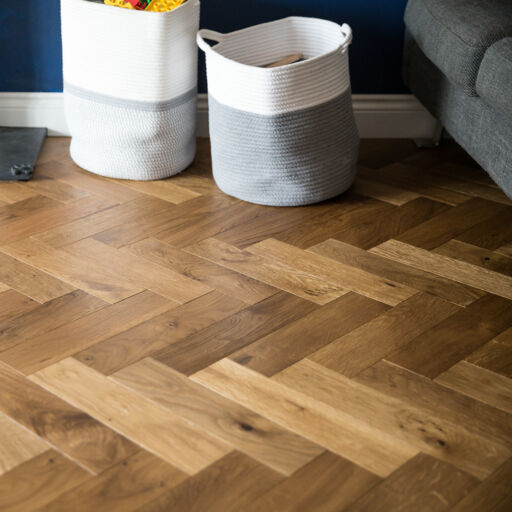 V4 Deco Parquet, Smoked Oak Engineered Flooring, Rustic, Brushed & Hardwax Oiled, 90x14x400mm Image 2
