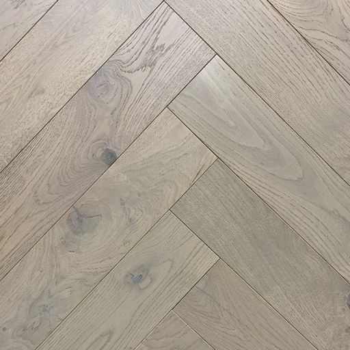 Xylo Mushroom Grey Stained Engineered Oak Flooring, Rustic, Herringbone, Brushed & UV Lacquered, 125x14x625 mm