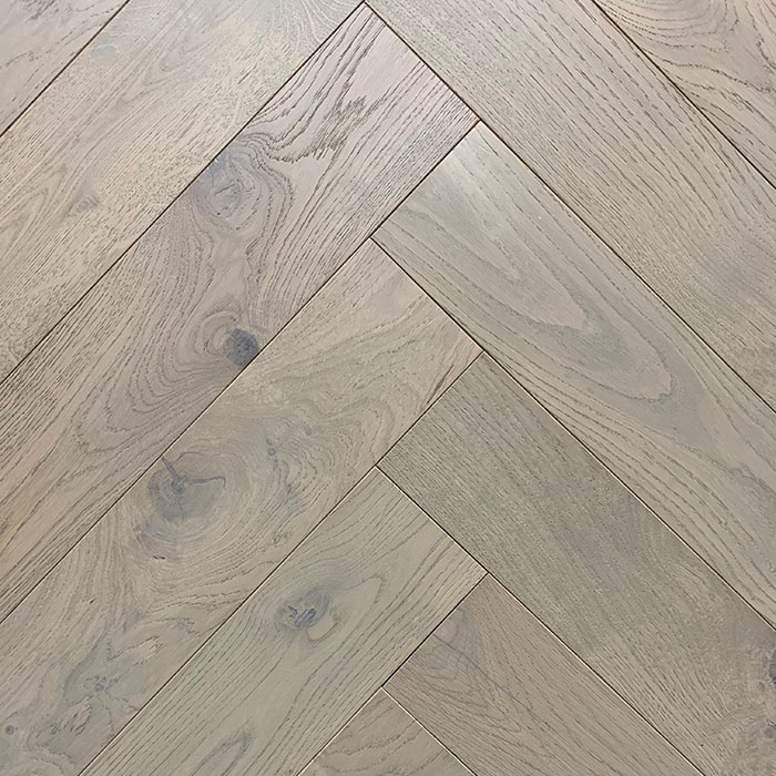 Xylo Mushroom Grey Stained Engineered Oak Flooring, Rustic, Herringbone